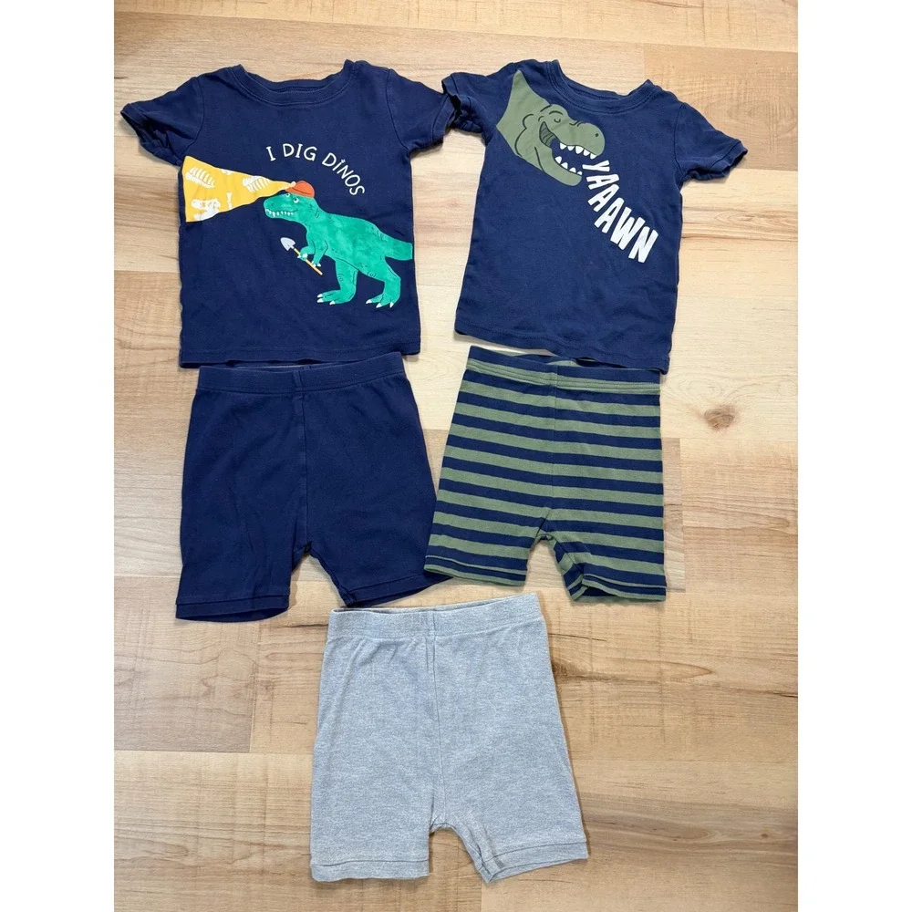 Old Navy 5T Dinosaur Pajama Set 5pc T-Rex Graphic Tees and Shorts Navy Gray